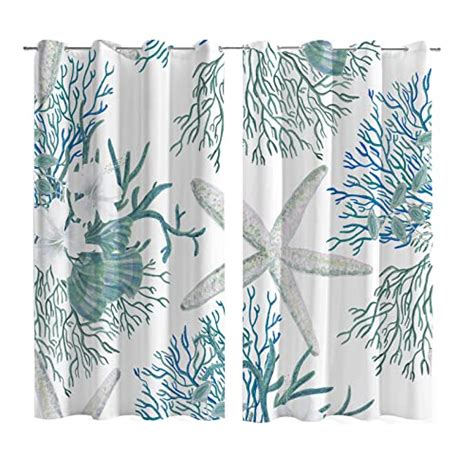 Teal Coastal Coral Starfish Curtains