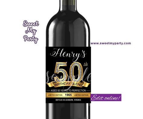 50th Birthday bottle wine labels|50th birthday mini wine labels|personalized birthday wine ...