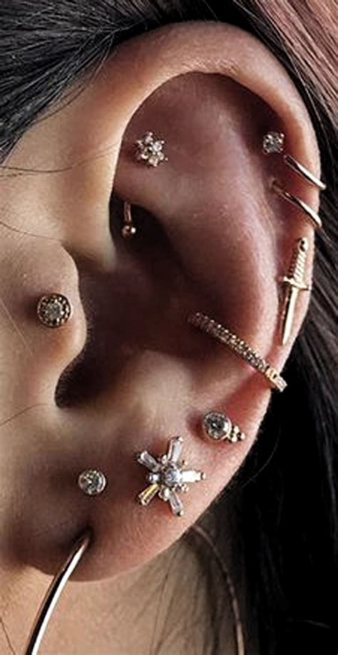 cute multiple ear piercing ideas for women flower rook jewelry conch ring hoop flower stud www ...