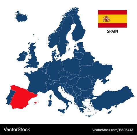 Map of europe with highlighted spain Royalty Free Vector