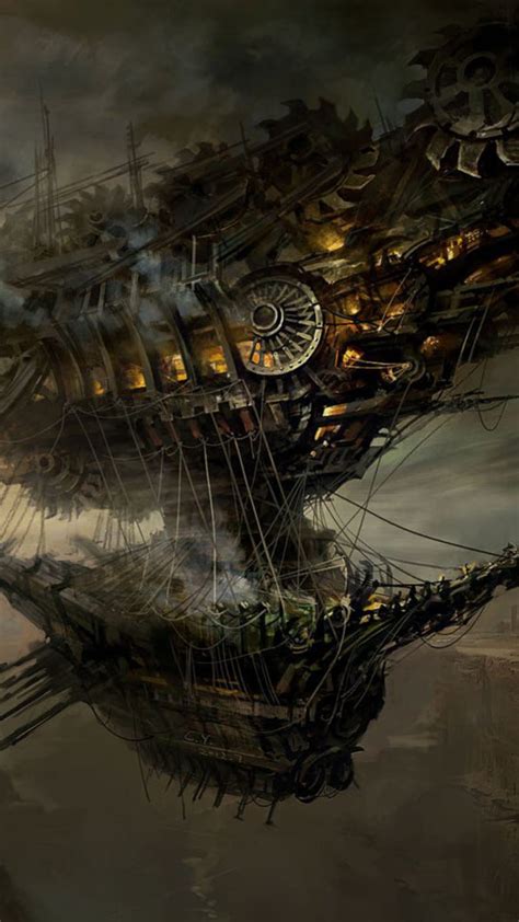 Steampunk ship, airship, boat, dark, flying, rowing, ship, steam punk, steampunk, HD phone ...