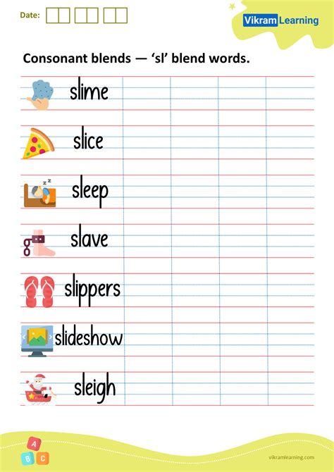 Download consonant blends — ‘sl’ blend words worksheets | vikramlearning.com