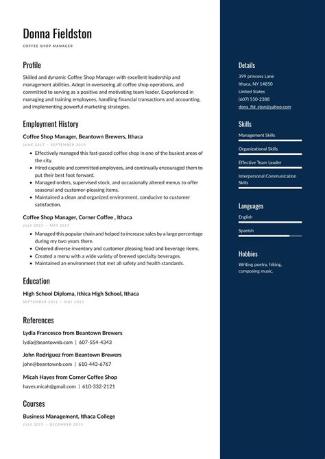 Coffee Shop Manager Resume Examples & Templates (2024) · Resume.io