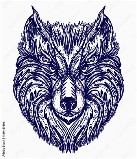 Wolf tattoo. Native american style t-shirt design. Wolf head tribal ...