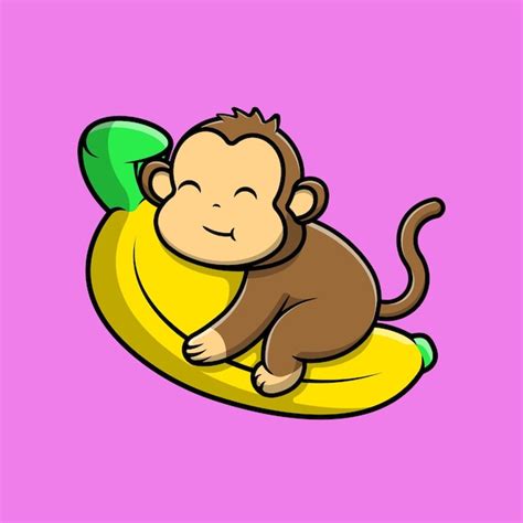 Premium Vector | Cute monkey on big banana fruit cartoon vector icons illustration
