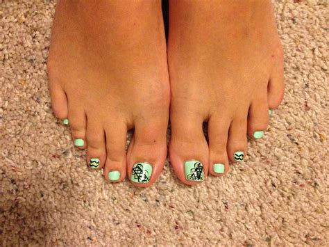 Mint green toe nail polish with designs #toenails#mint#green#polish# ...