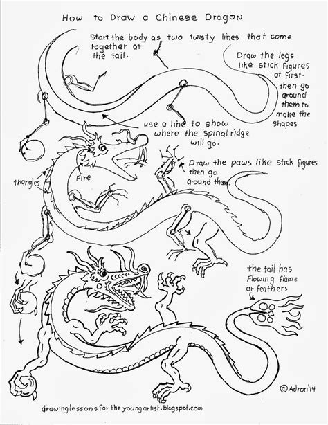 How to Draw Worksheets for The Young Artist: How To Draw A Chinese Dragon, Free Drawing Worksheet.