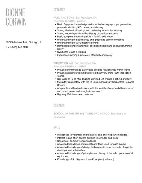 Foreman Resume Samples | Velvet Jobs