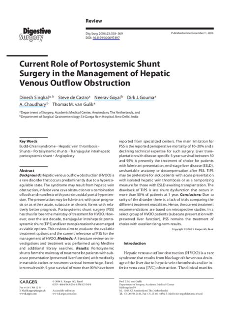 (PDF) Current Role of Portosystemic Shunt Surgery in the Management of Hepatic Venous Outflow ...