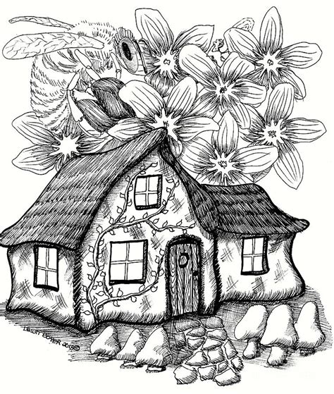 Fairy House, Bee, And Dogwood Drawing by Dawn Boyer