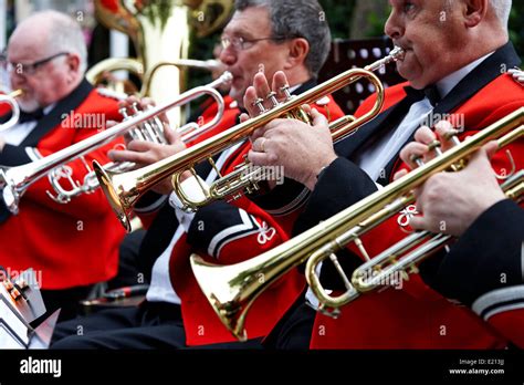 trumpet players in the brass section of a band bangor northern ireland Stock Photo - Alamy