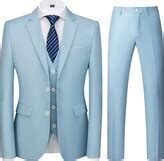 KUDORO Men Suits 3 Piece Slim Fit Single Breasted Two Button Sky Blue Wedding Tuxedo Suit Blazer ...