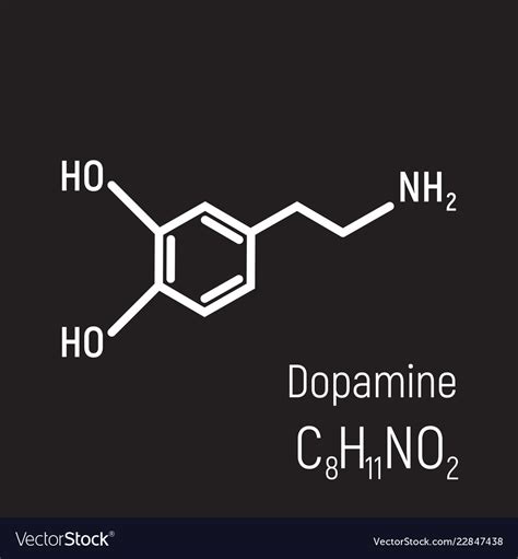 White dopamine molecule on black background Vector Image