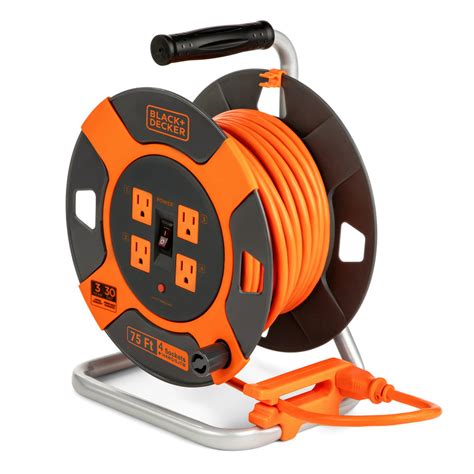 BLACK+DECKER Retractable Extension Cord, 75 ft with 4 Outlets - 14AWG SJTW Cable - Outdoor Power ...
