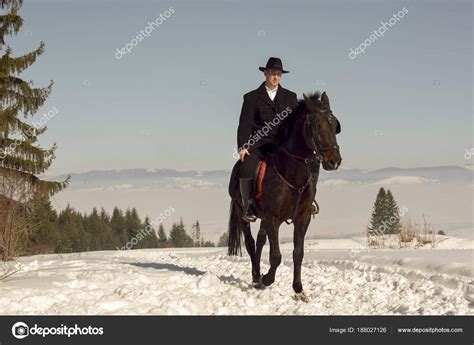 Young Man Riding Horse Outdoor Winter Stock Photo by ©brszattila@gmail ...