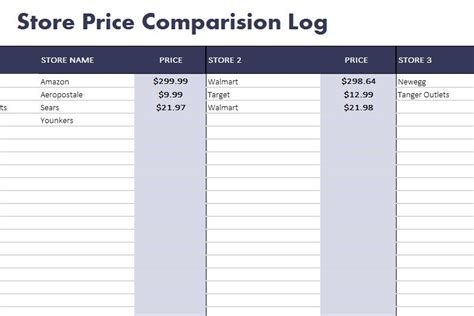 Store Price Comparison Log - My Excel Templates