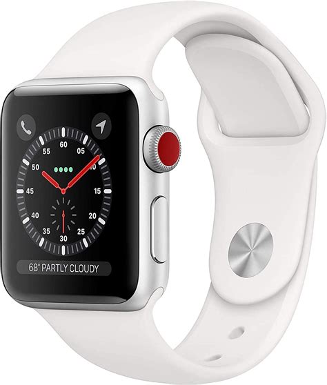 Refurbished Apple Watch Series 3 GPS + LTE - 38mm - White Sport Band - Silver Aluminum Case ...