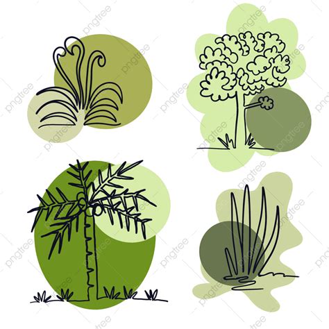 Line Art Plants PNG Transparent, Plant Collection In Line Art Drawing ...