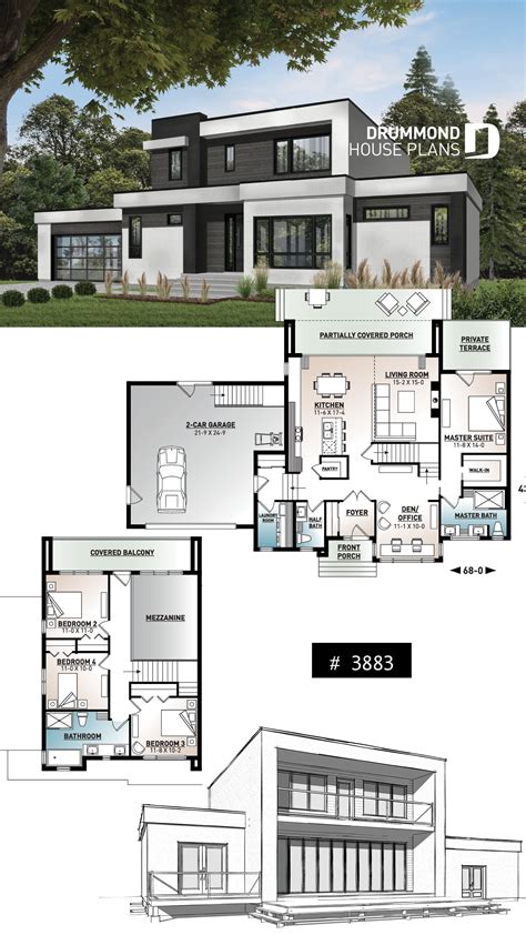 two story house plan with three levels and an open floor plan for the second level