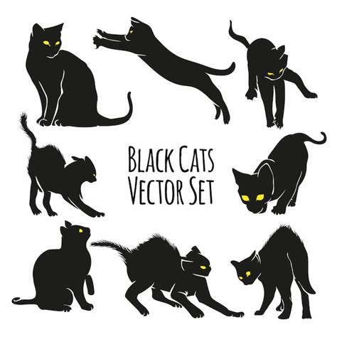 Premium Vector | Black cat vector set, cat silhouette