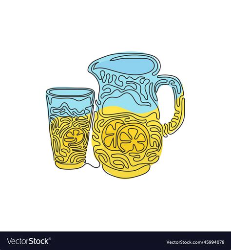 Single continuous line drawing lemonade in jug Vector Image