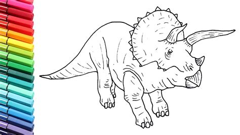 How to Draw Herbivorous Dinosaur - Drawing and Coloring The Triceratops From Jurassic World ...