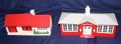 2 Vintage 1960s PLASTICVILLE Buildings SCHOOL & RANCH