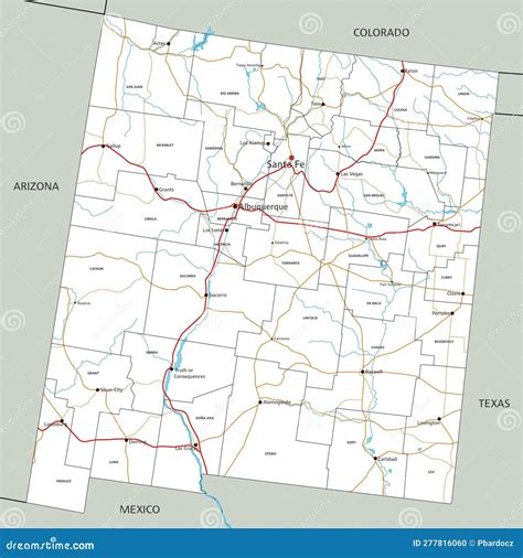 Detailed New Mexico Road Map with Labeling. Stock Vector - Illustration of land, graphic: 277816060