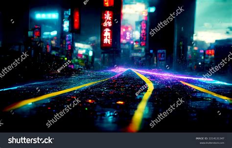 Futuristic Cyberpunk City Full Neon Lights Stock Illustration ...