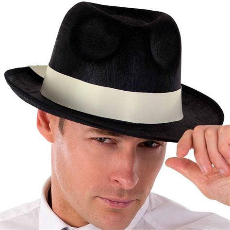 Black Gangster Hat Mens Fedora Costume Black Feltex Off White Band 1920s 9322833057459 | eBay