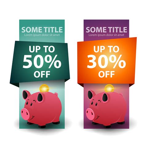 Set of vertical discount banners with Piggy bank with gold coins isolated on white 1828224 ...