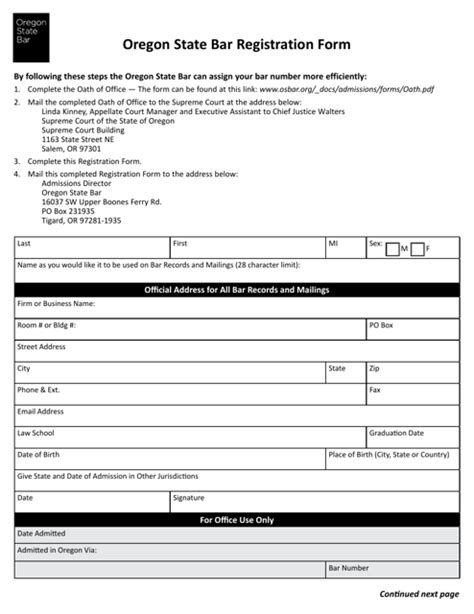 Oregon Oregon State Bar Registration Form - Fill Out, Sign Online and Download PDF | Templateroller