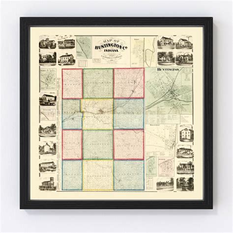 Vintage Map of Huntington County, Indiana 1866 by Ted's Vintage Art