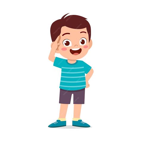 Premium Vector | Cute little boy stand and give salute pose