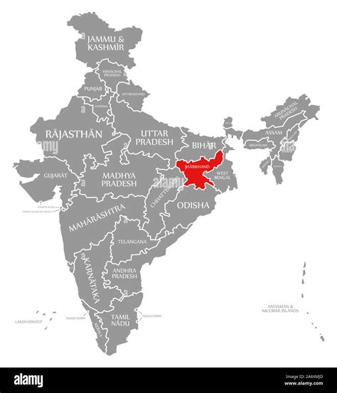 Jharkhand red highlighted in map of India Stock Photo - Alamy