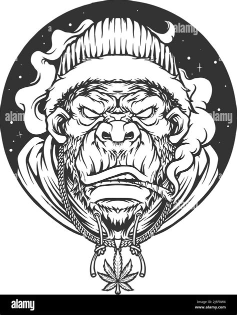 Rasta gorilla with smoking weed silhouette vector illustrations for ...