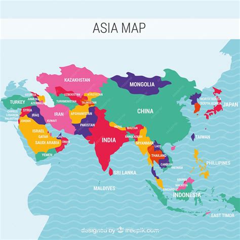 Premium Vector | Map of asia continent with different colors