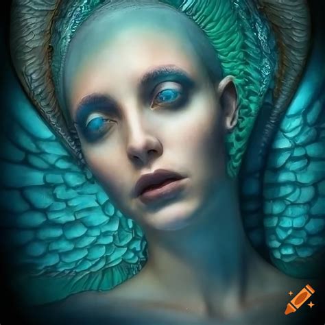 Photorealistic portrait of a mid century terran aquatic angel on Craiyon