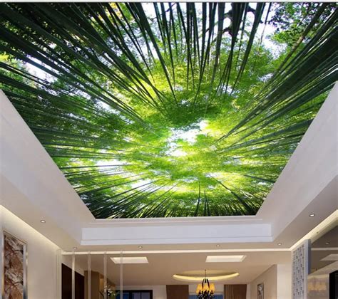 Customize 3D ceiling tiles fresh bamboo sky ceiling wallpaper 3d stereoscopic ceiling non woven ...