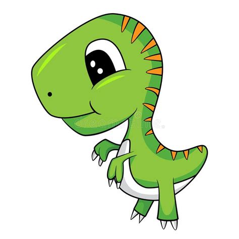 Cute Cartoon of Green Baby T-Rex Dinosaur Stock Vector - Illustration ...