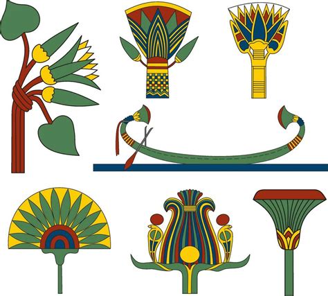 Vector colored set of ancient Egyptian signs and symbols. Lotus flower ...