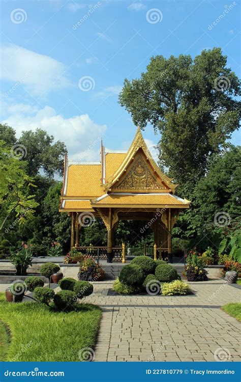 A Side View of the Thai Pavilion Surrounded by Trees, Shrubs and Flowers at Olbrich Botanical ...