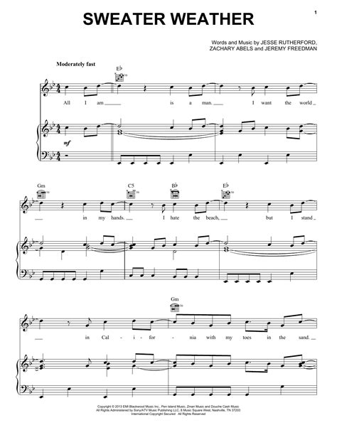 The Neighbourhood "Sweater Weather" Sheet Music Notes | Download ...