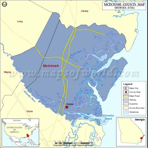 Map of McIntosh County in Georgia, USA. Muscogee Creek, Genealogy Map ...