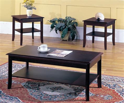 3 Piece Dark Cherry Wood Occasional Cocktail Coffee & 2 End Tables Set With Storage Shelf ...