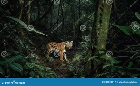 Final Glimpse of the Javan Tiger in the Indonesian Rainforest Stock ...