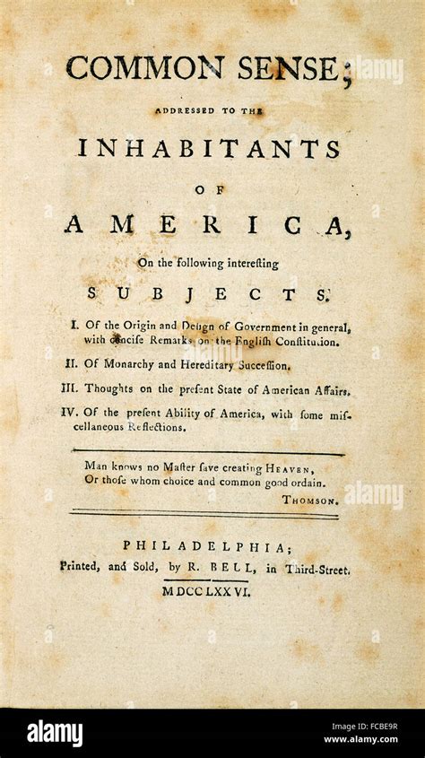 Common Sense by Thomas Paine. Title page of the pamphlet, published in ...