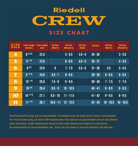 Skates Size Chart - Riedell Crew Download Printable PDF | Templateroller