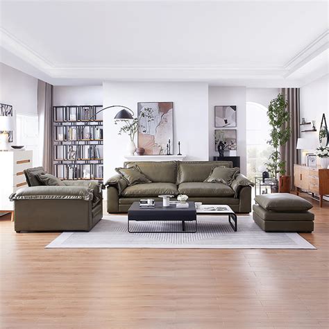 Modern Extra Deep Oversized Seat Vegan Leather Sofa Set Filled With ...