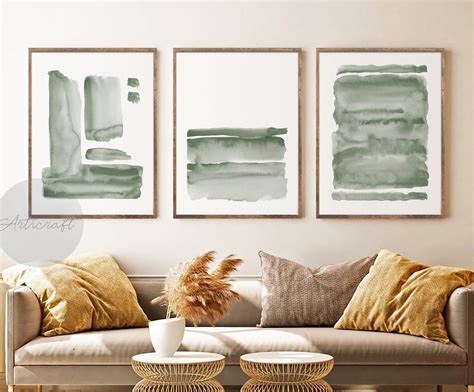 Sage Green Abstract Watercolor Art Set of 3 Prints Digital - Etsy UK